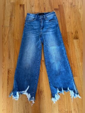 RISEN Women’s High Rise Destroyed Hem Wide Leg Jeans Size 25